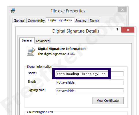 Screenshot of the KNFB Reading Technology, Inc. certificate